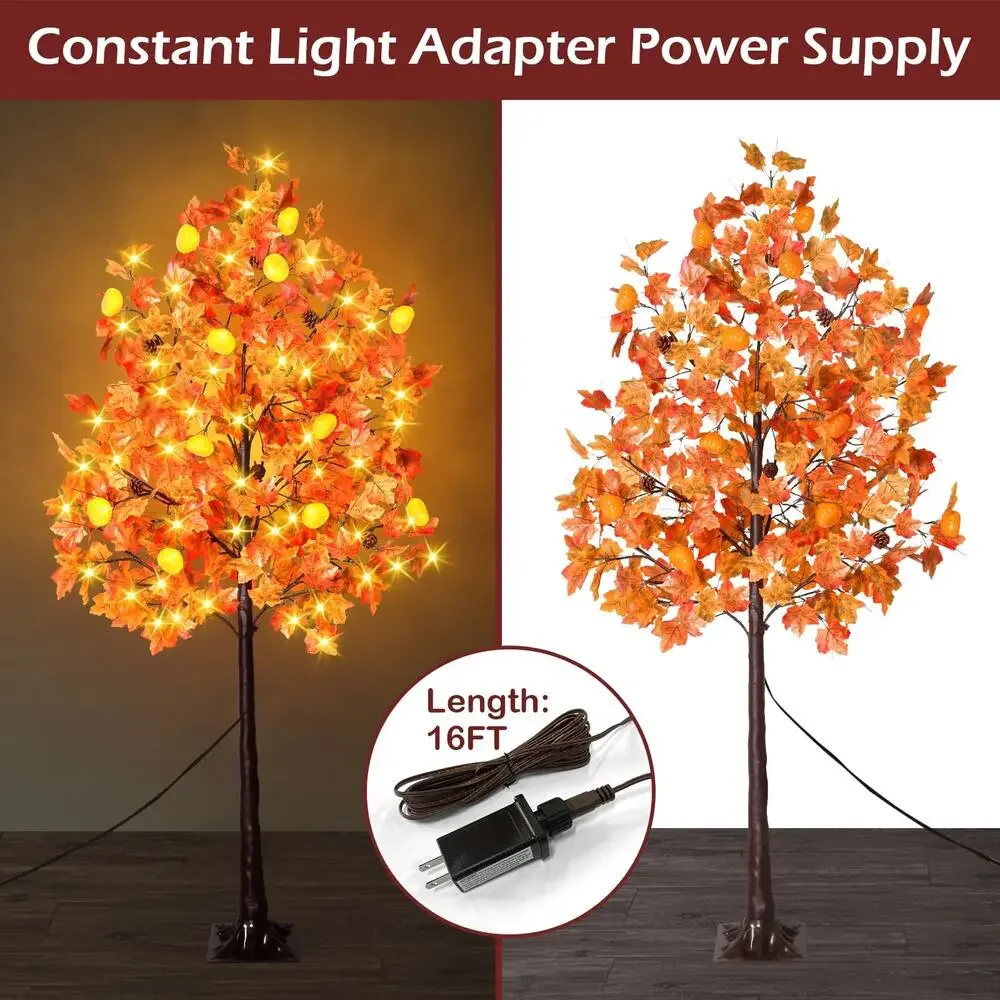 SURCVIO Thanksgiving 6 Feet Lighted Maple Tree Decorations
